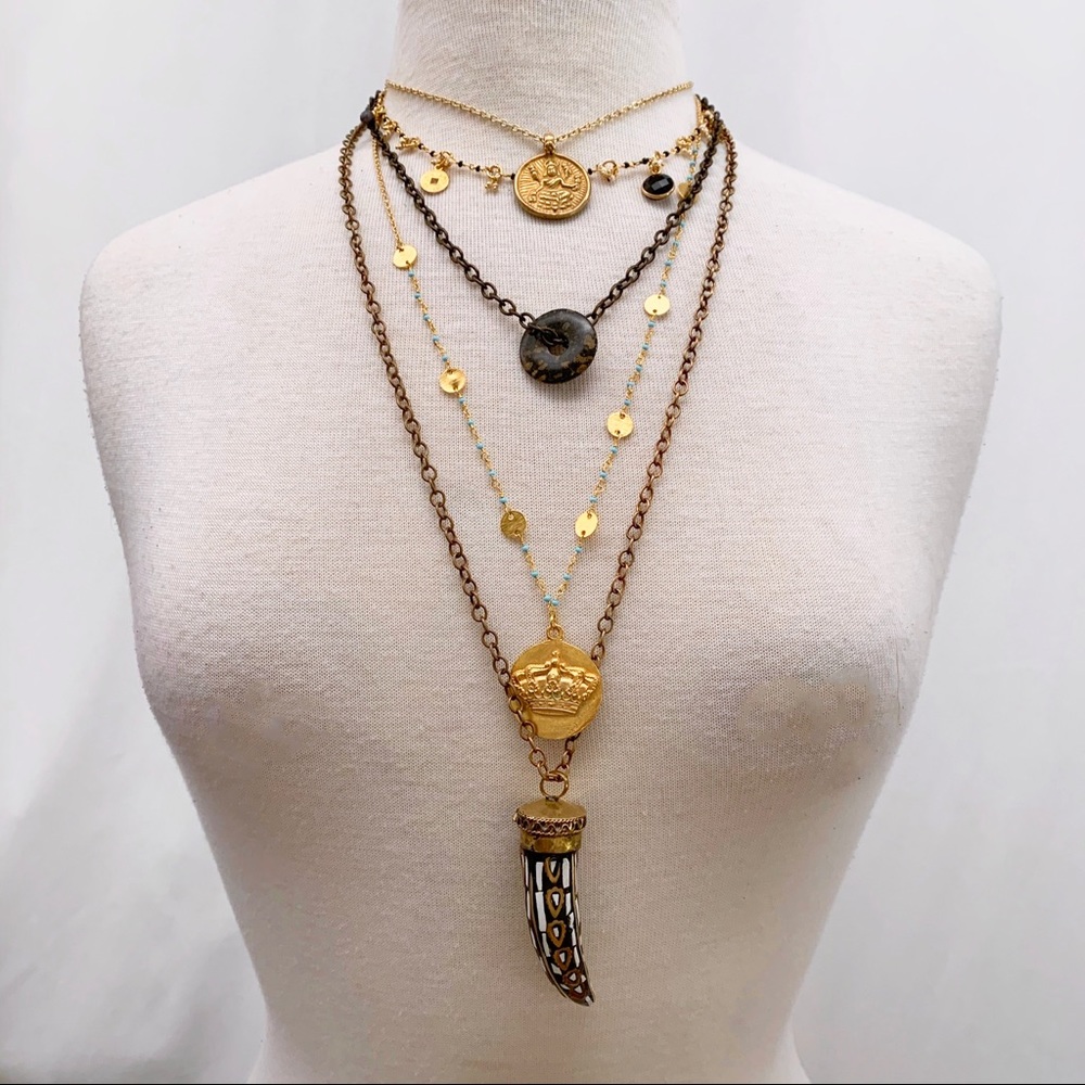 Long Vermeil & Turquoise Chain w/Crown Pendant